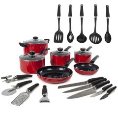 Morphy Richards Equip 6pc Pan Set Red with Utensils/Knife Set