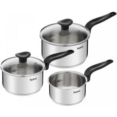 Tefal Primary Stainless Steel 3pc Pan Set with Glass Lids