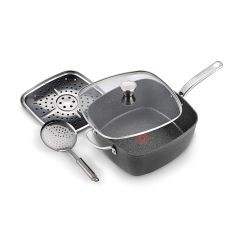 Tefal Titanium Excel 28cm All-in-One Frying Pan Black Stone Effect with Glass Lid