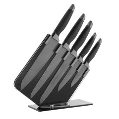 Tower Damascus 5pc Knife Set with Stand Titanium/Mirror Black