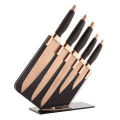 Tower Damascus 5pc Knife Set with Stand Rose Gold/Black